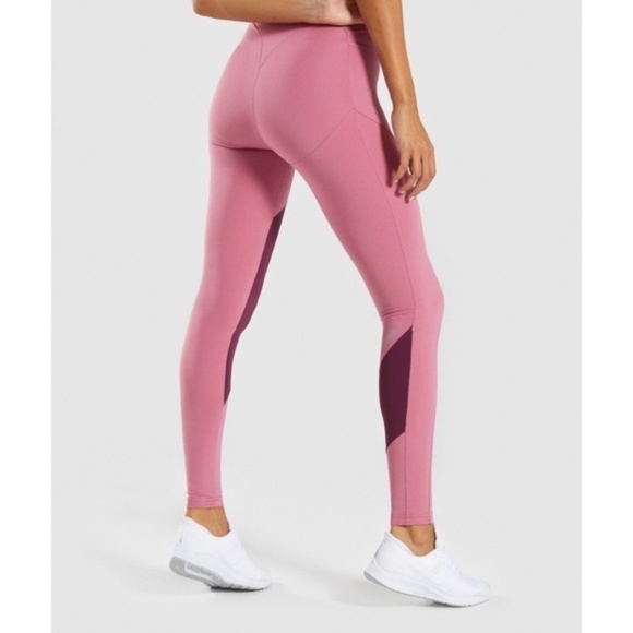 GYMSHARK Asymmetric Leggings Crossover Waist High Rise Dusky Pink/Dark Ruby S - Picture 4 of 15